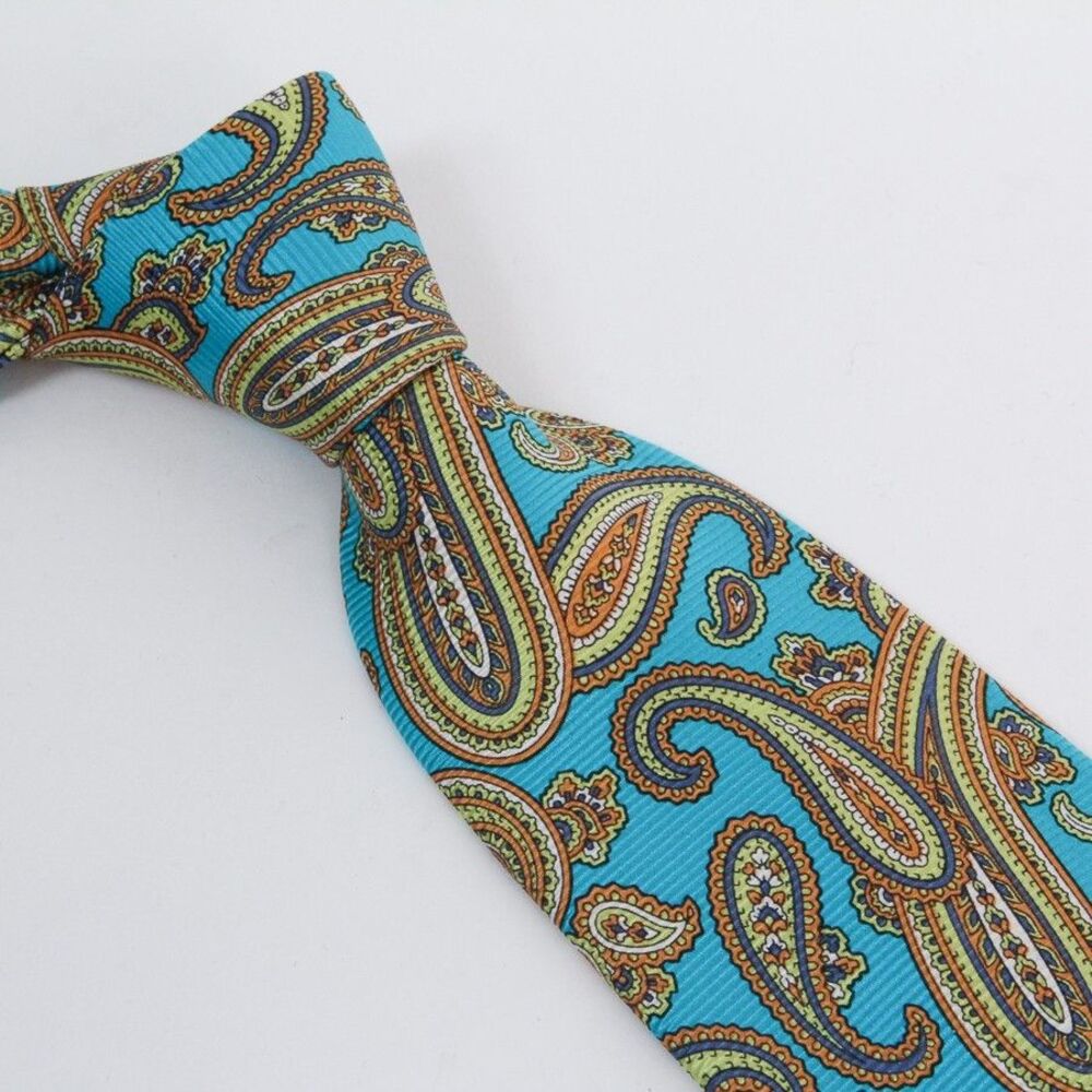NWT Jos A Bank Reserve Silk Paisley Made in Italy Blue & Gold Print Ribbed Tie